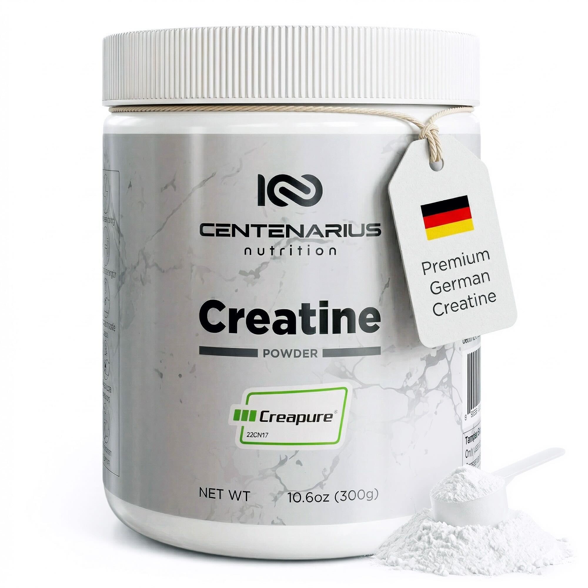 Centenarius Nutrition envase frontal Creapure® muestra pureza y formato útil