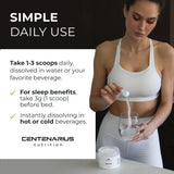 Centenarius Nutrition producto junto a pesas ilustrando apoyo muscular