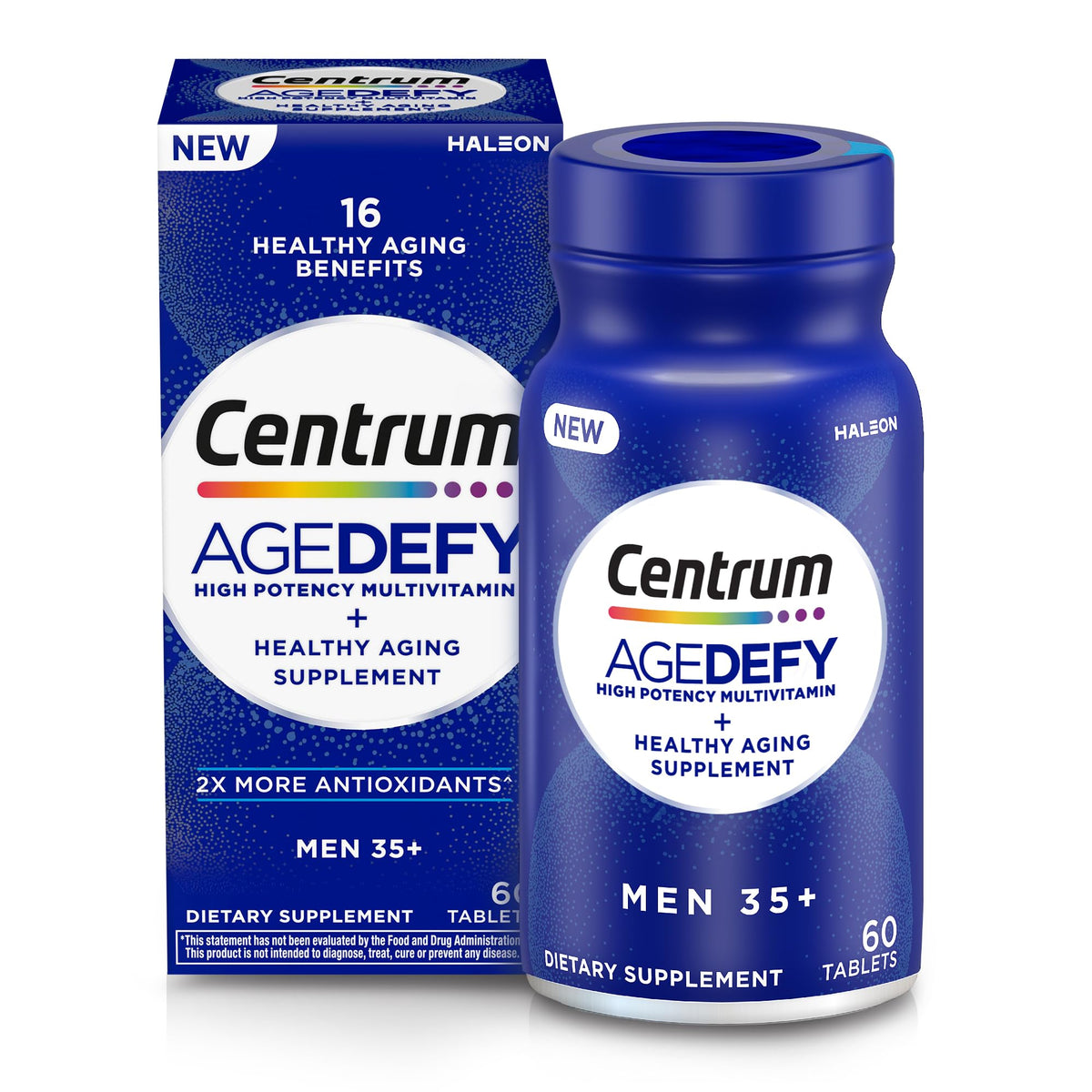 Centrum Age Defy frente del empaque mostrando el diseño y beneficio antiaging