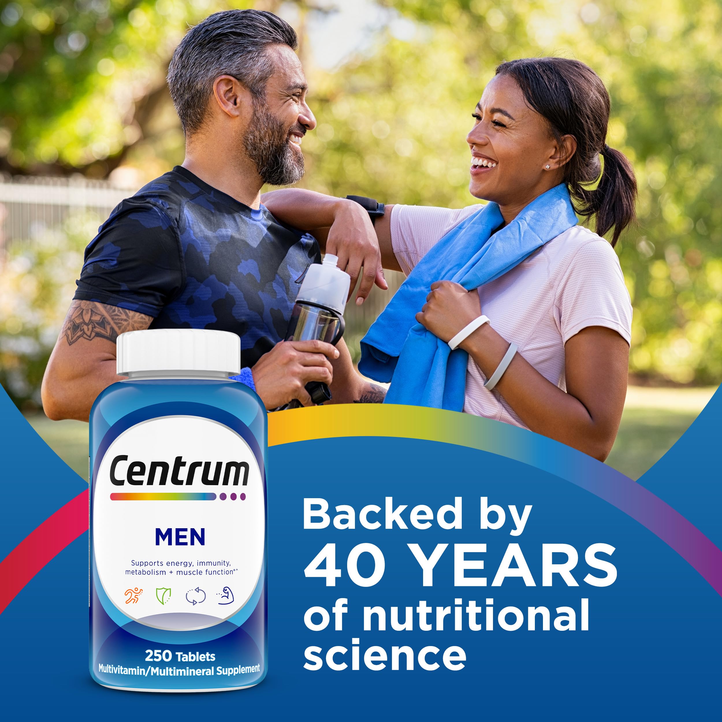 Centrum caja lateral destacando ingredientes no transgénicos y sin gluten