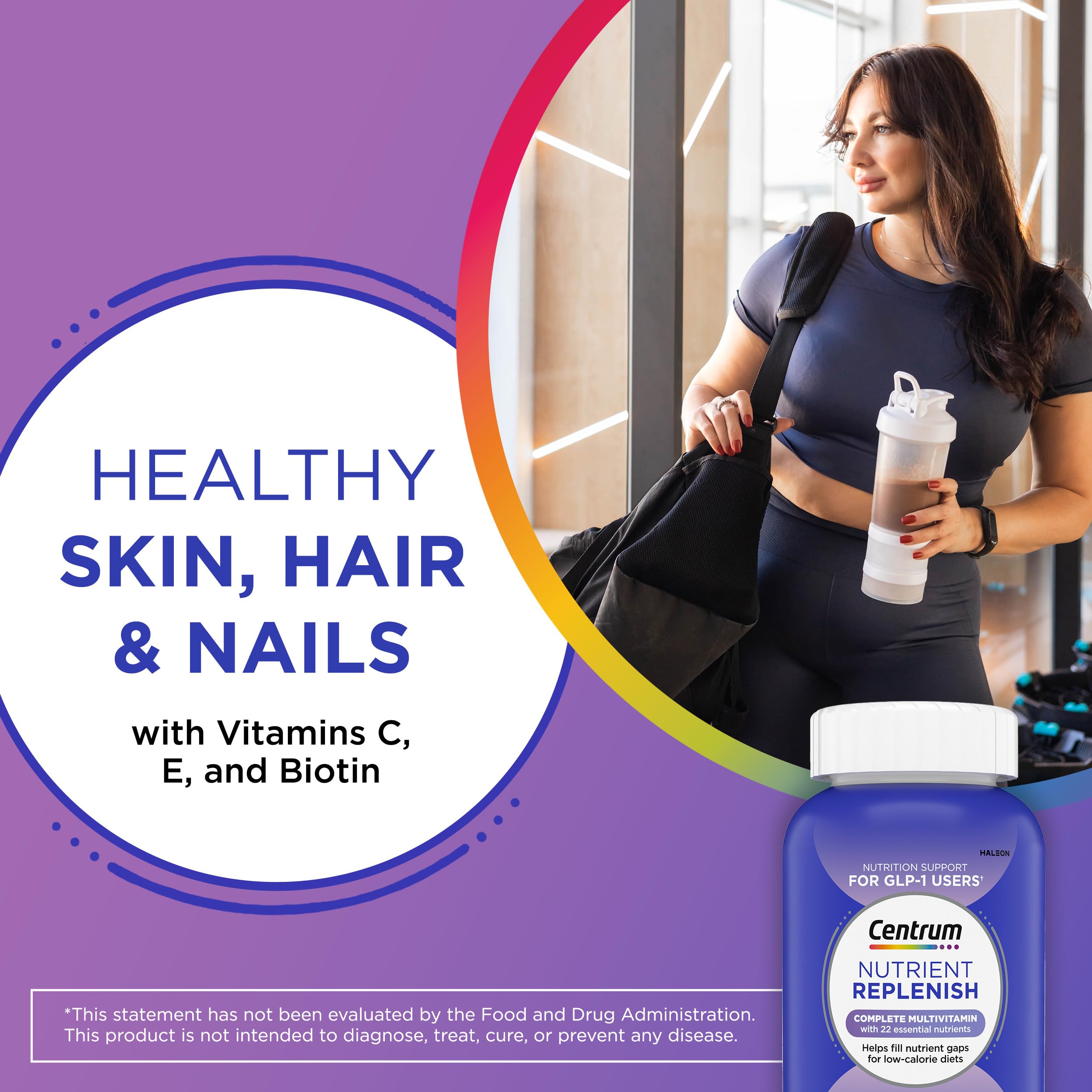 Frasco Centrum junto a desayuno ligero, complemento nutricional en dieta
