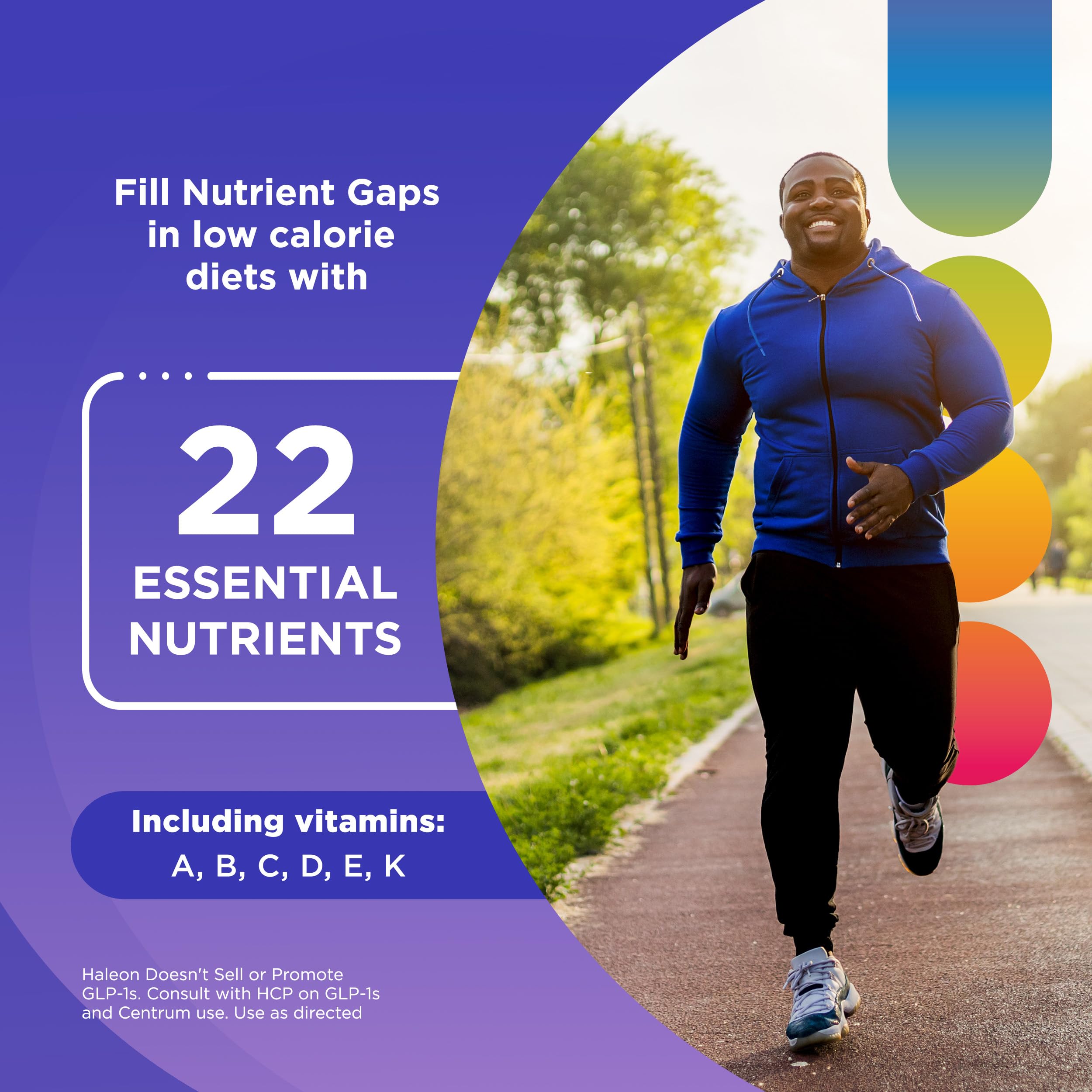 Centrum etiqueta con lista de ingredientes y porcentajes, claridad informativa