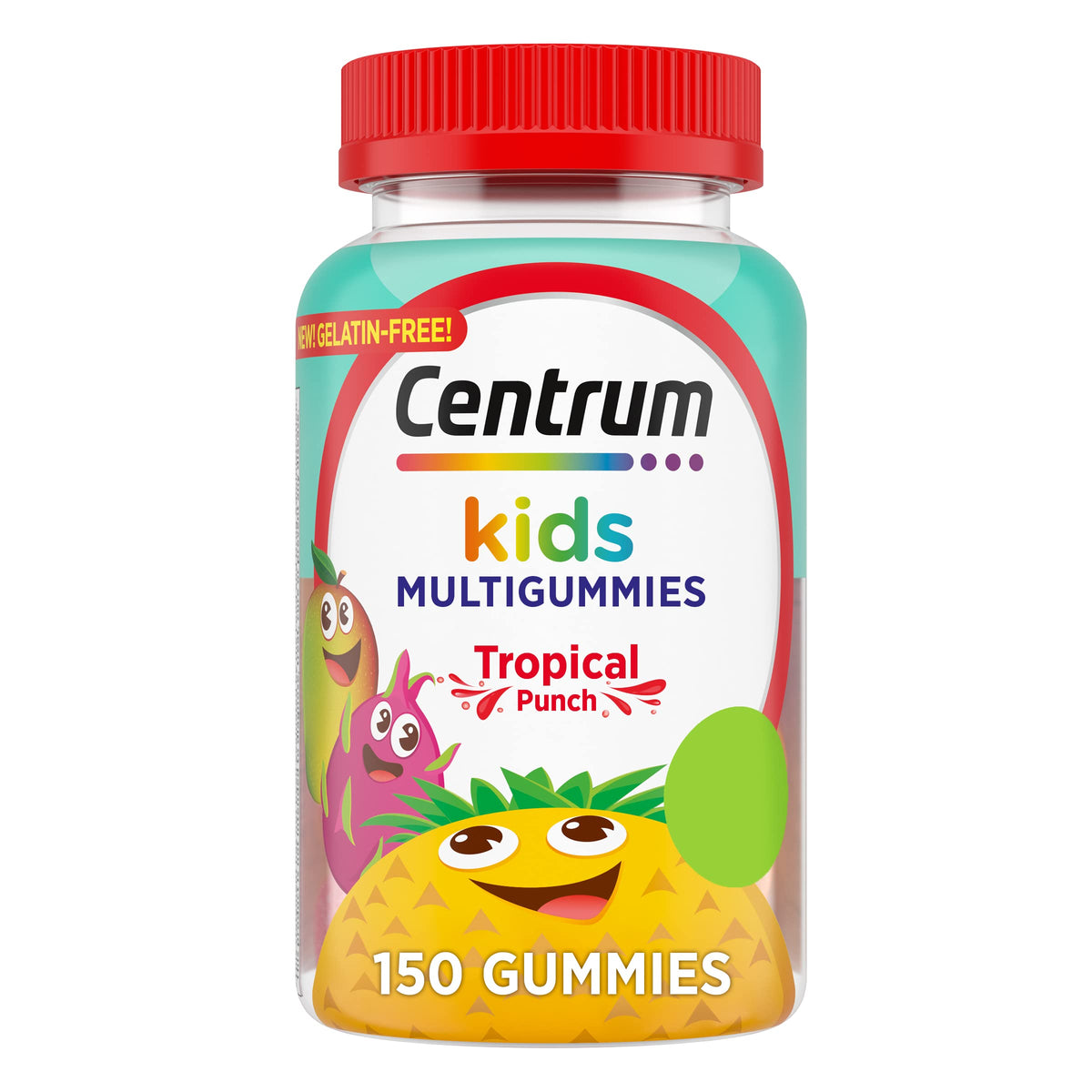 Centrum frasco frontal mostrando 150 gomitas y beneficio de suministro prolongado