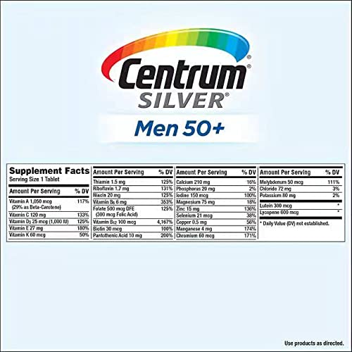 Comparación de tamaño de comprimido Centrum Men 50+ junto a moneda para escala, ayuda a medir facilidad de ingestión