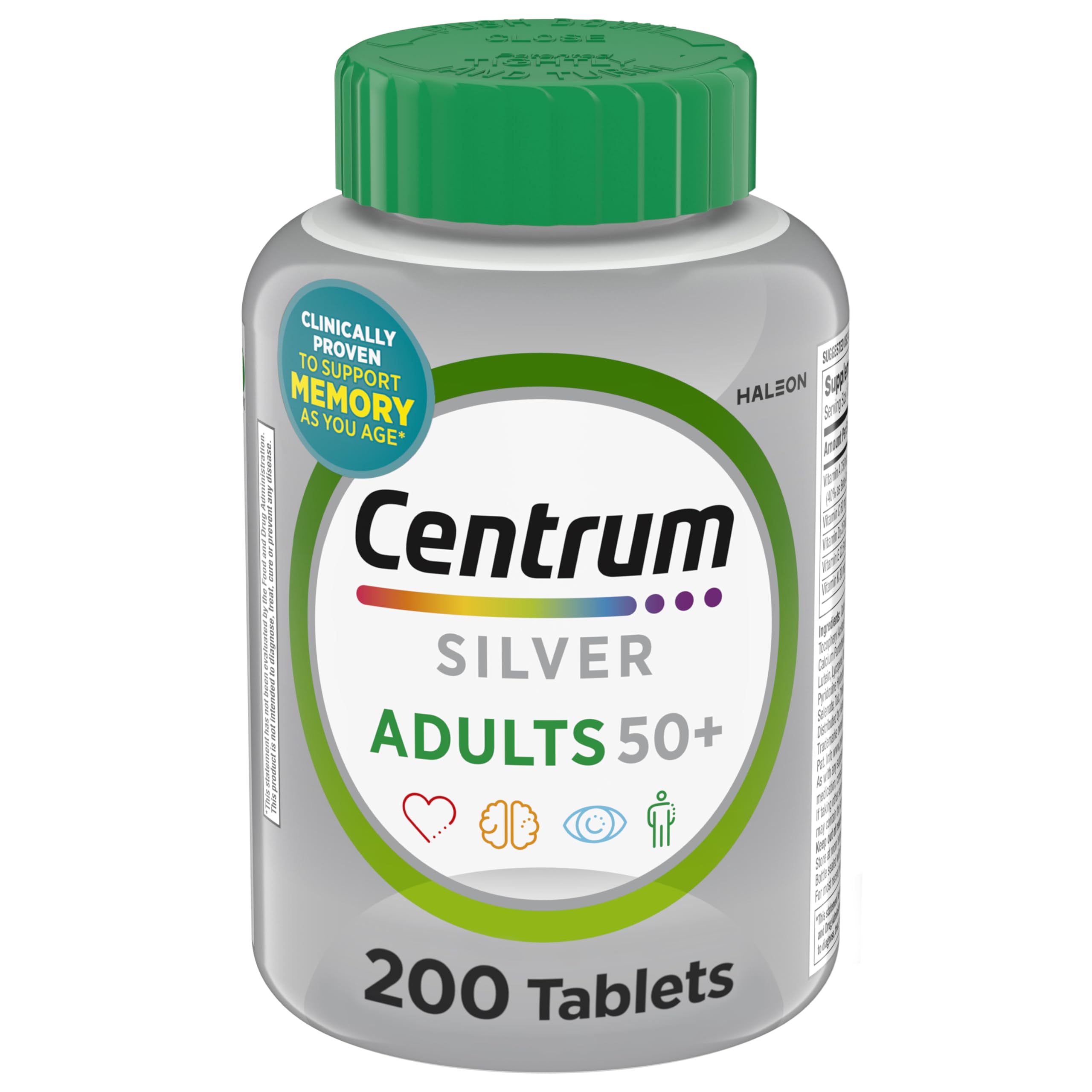 Centrum Silver frasco 220 comprimidos mostrando etiqueta y beneficios