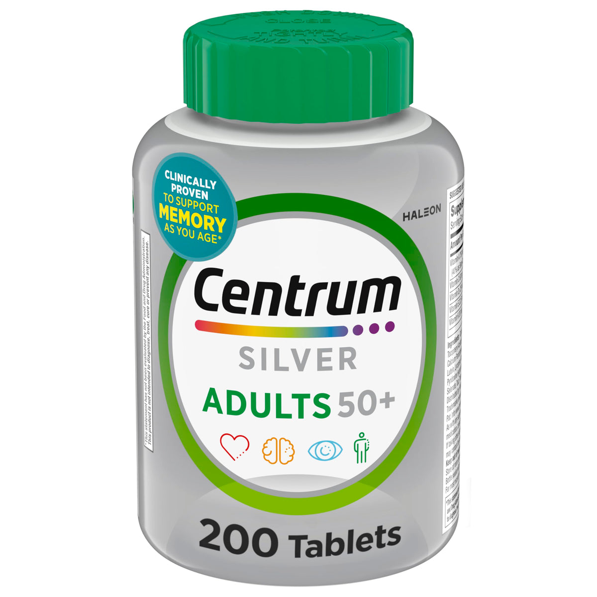 Centrum Silver frasco 220 comprimidos mostrando etiqueta y beneficios