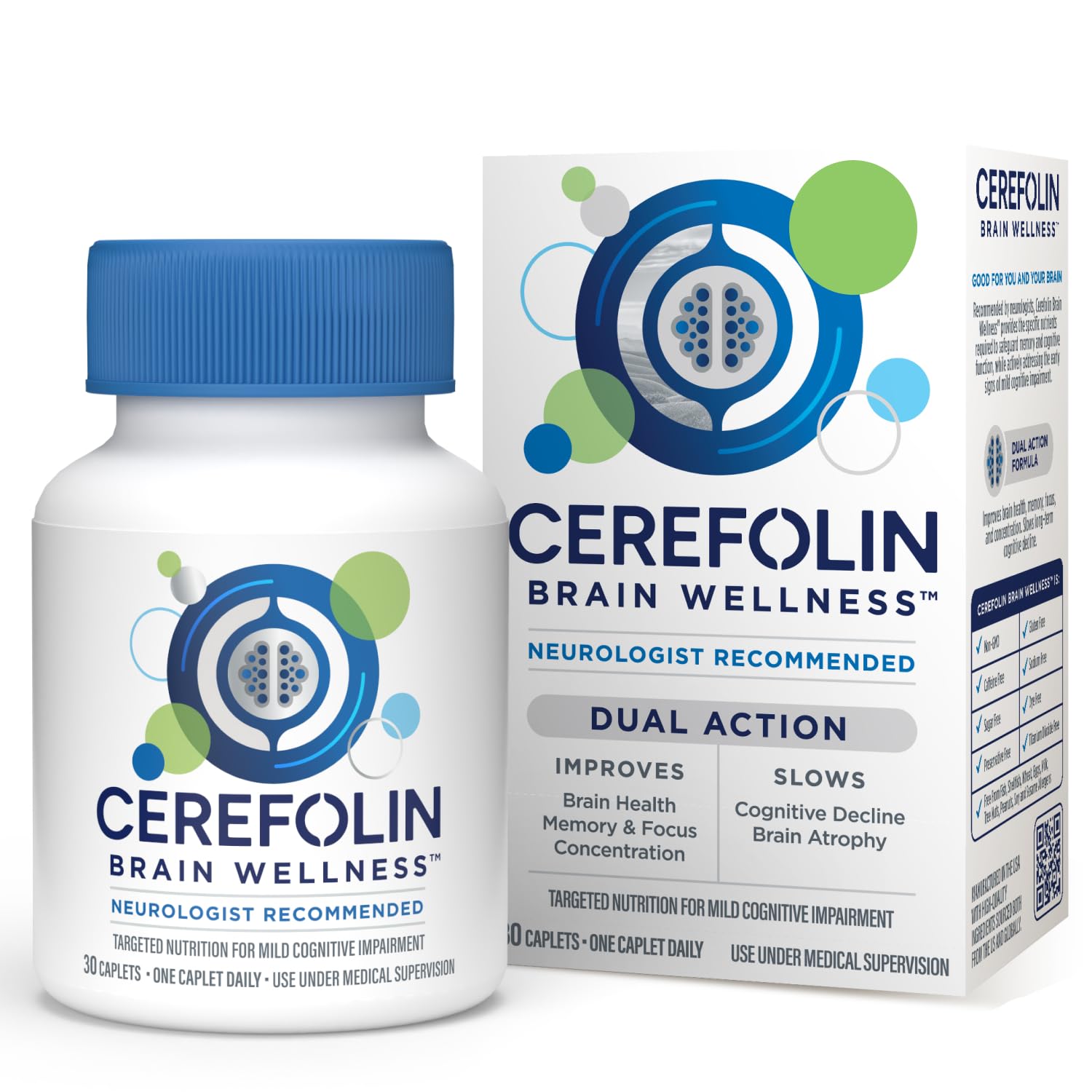 Cerefolin envase frontal mostrando la presentación y beneficio de soporte cognitivo