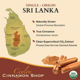Ceylon Cinnamon Shop etiqueta con sellos USDA Organic y Fairtrade visibles