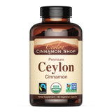 Ceylon Cinnamon Shop frasco frontal mostrando la etiqueta y beneficio de autenticidad
