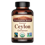 Ceylon Cinnamon Shop frasco frontal mostrando 90 cápsulas y sello orgánico