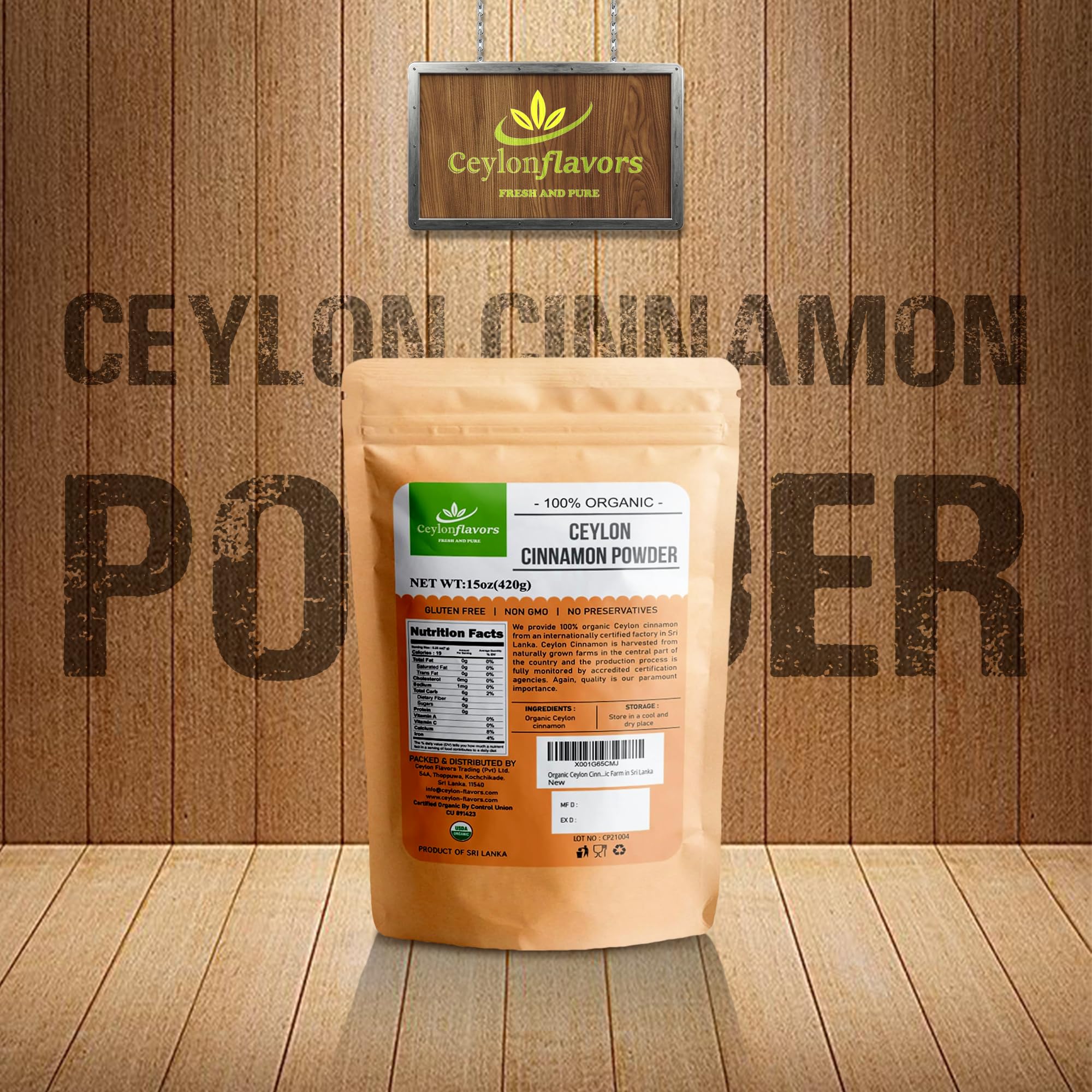 Ceylonflavors textura del polvo en primer plano con aroma concentrado
