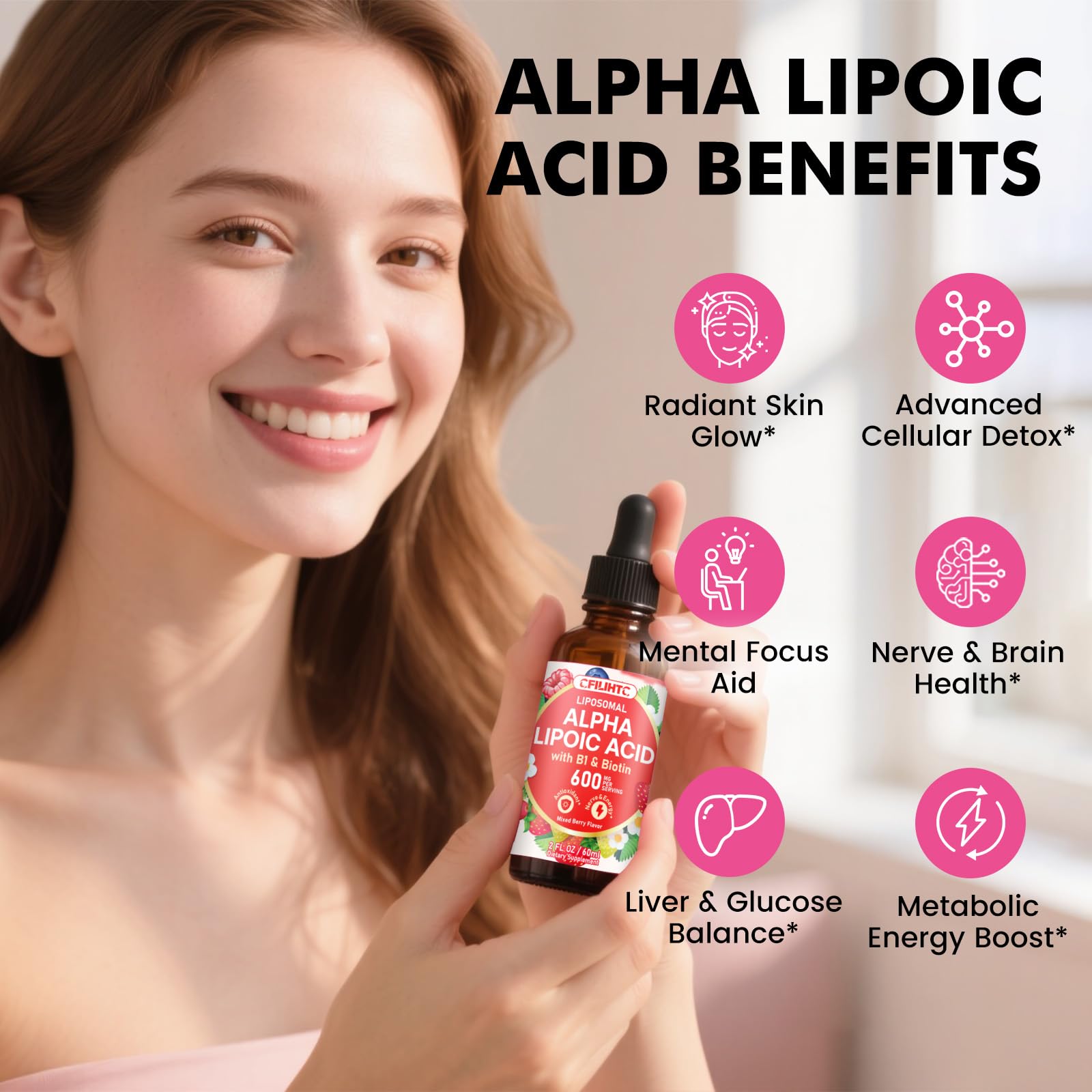 CFILIHTC cuentagotas con líquido liposomal, muestra textura y fácil dosificación