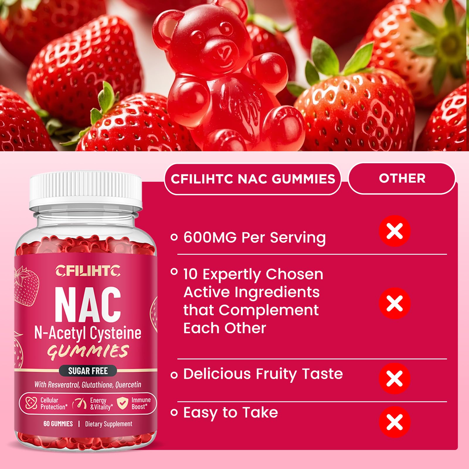 CFILIHTC etiqueta de ingredientes con NAC, glutatión y CoQ10 visible para transparencia informativa