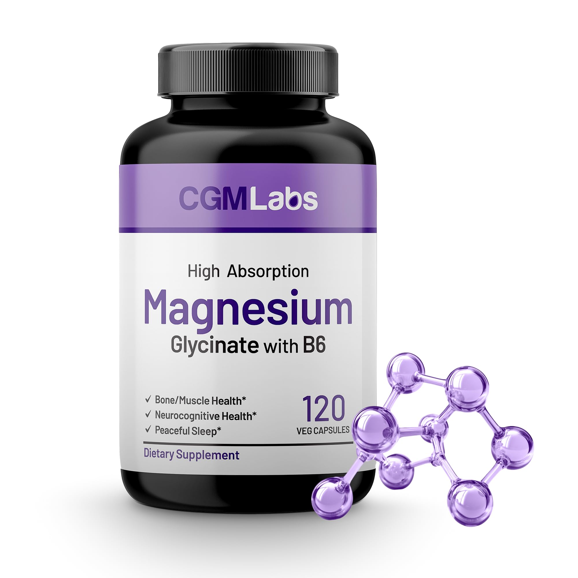 CGMLabs frasco frontal del magnesio glicinato mostrando etiqueta clara y confianza
