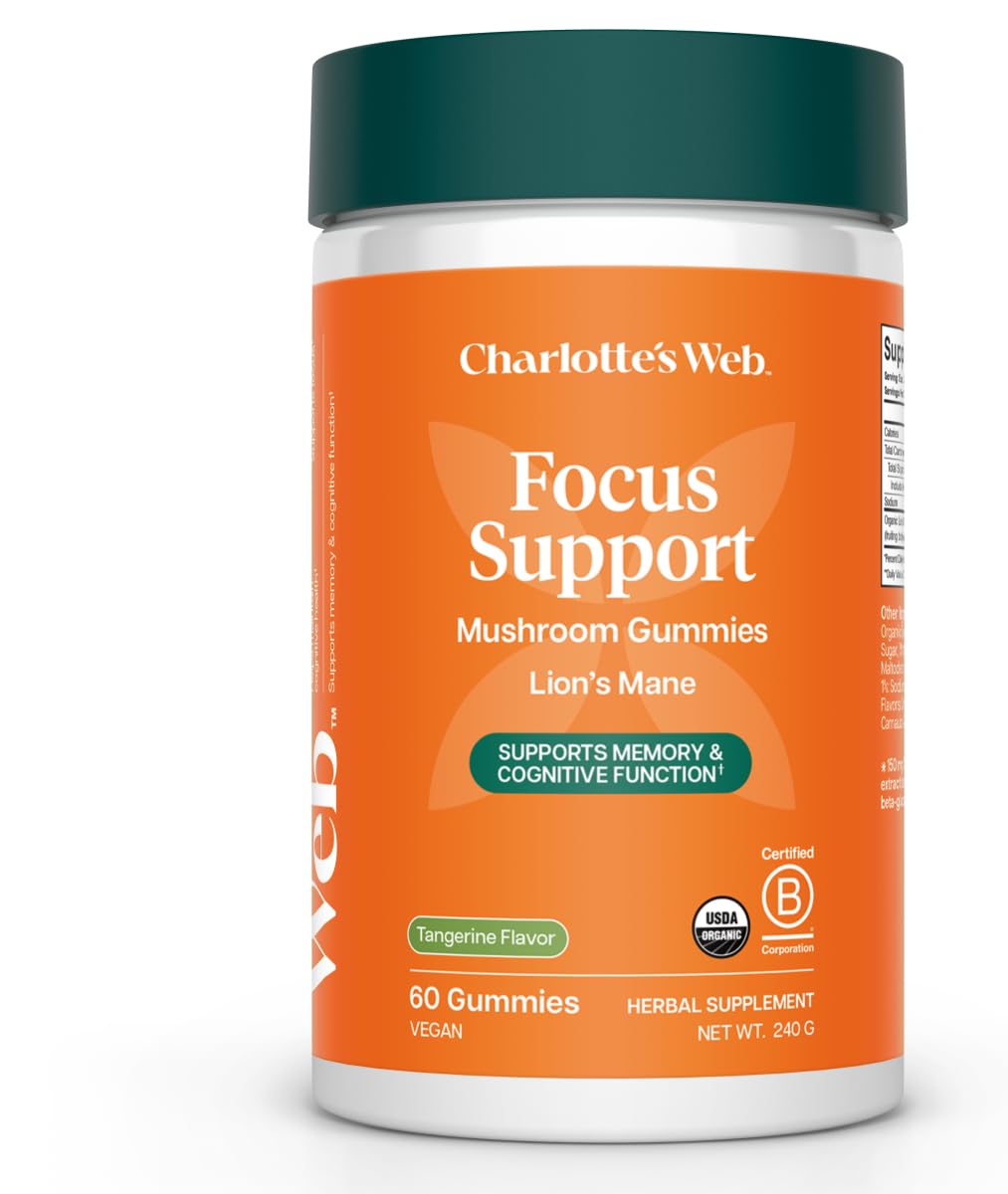 Charlotte's Web envase frontal del producto y beneficios claros