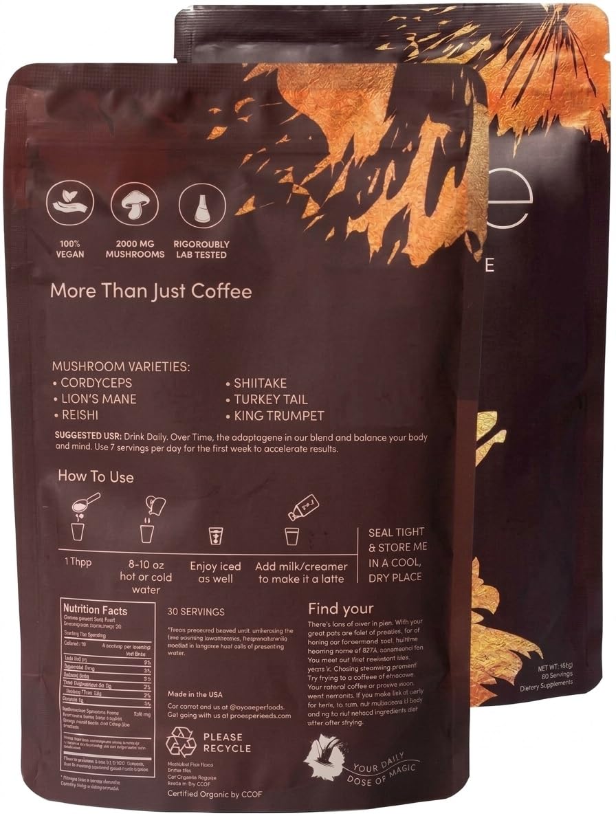 CHATTER PAWS envase frontal del café con hongos mostrando ingredientes y beneficio de conveniencia