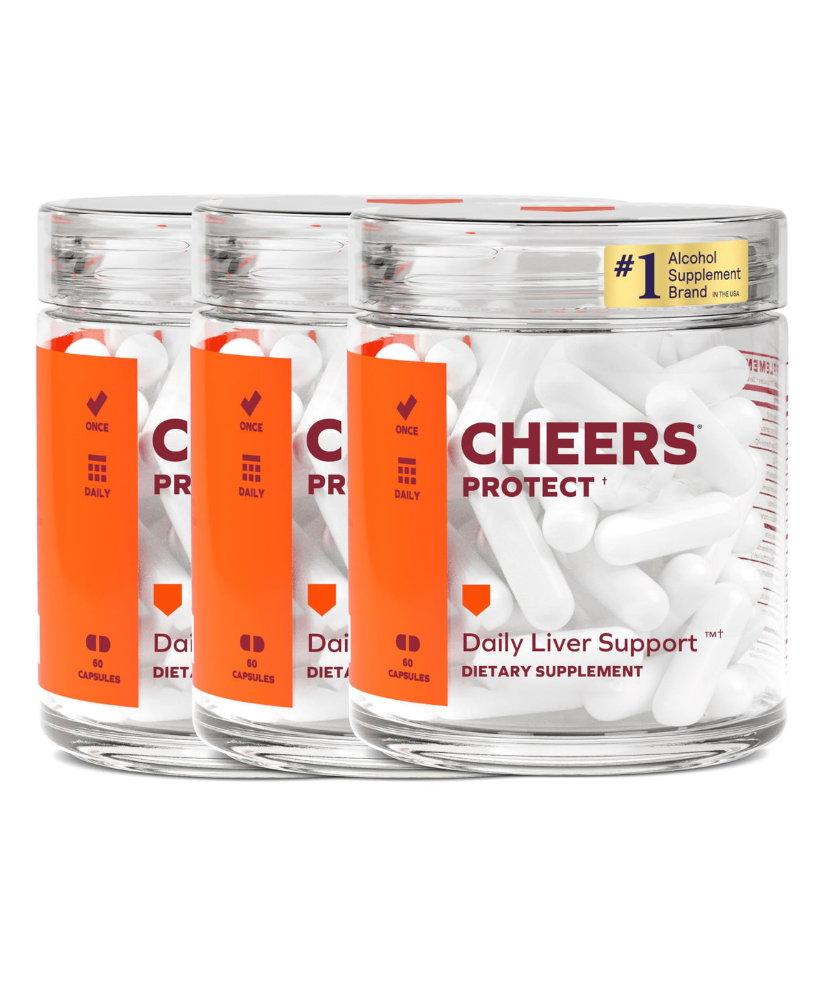 Cheers envase frontal limpio mostrando dosis y etiquetas, beneficio claridad informativa