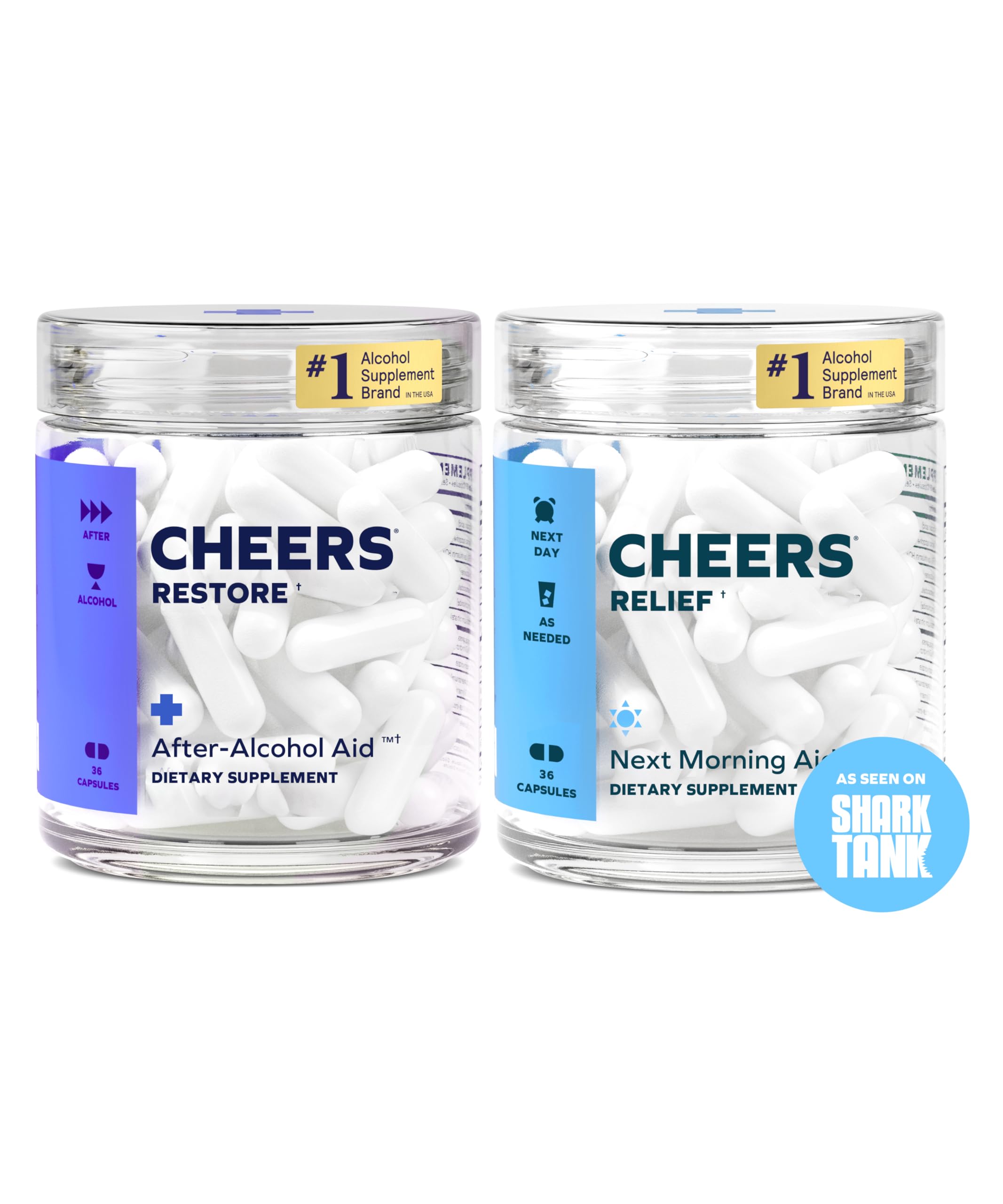 Cheers empaque frontal del combo R&R mostrando 12 dosis cada uno y claridad de ingredientes