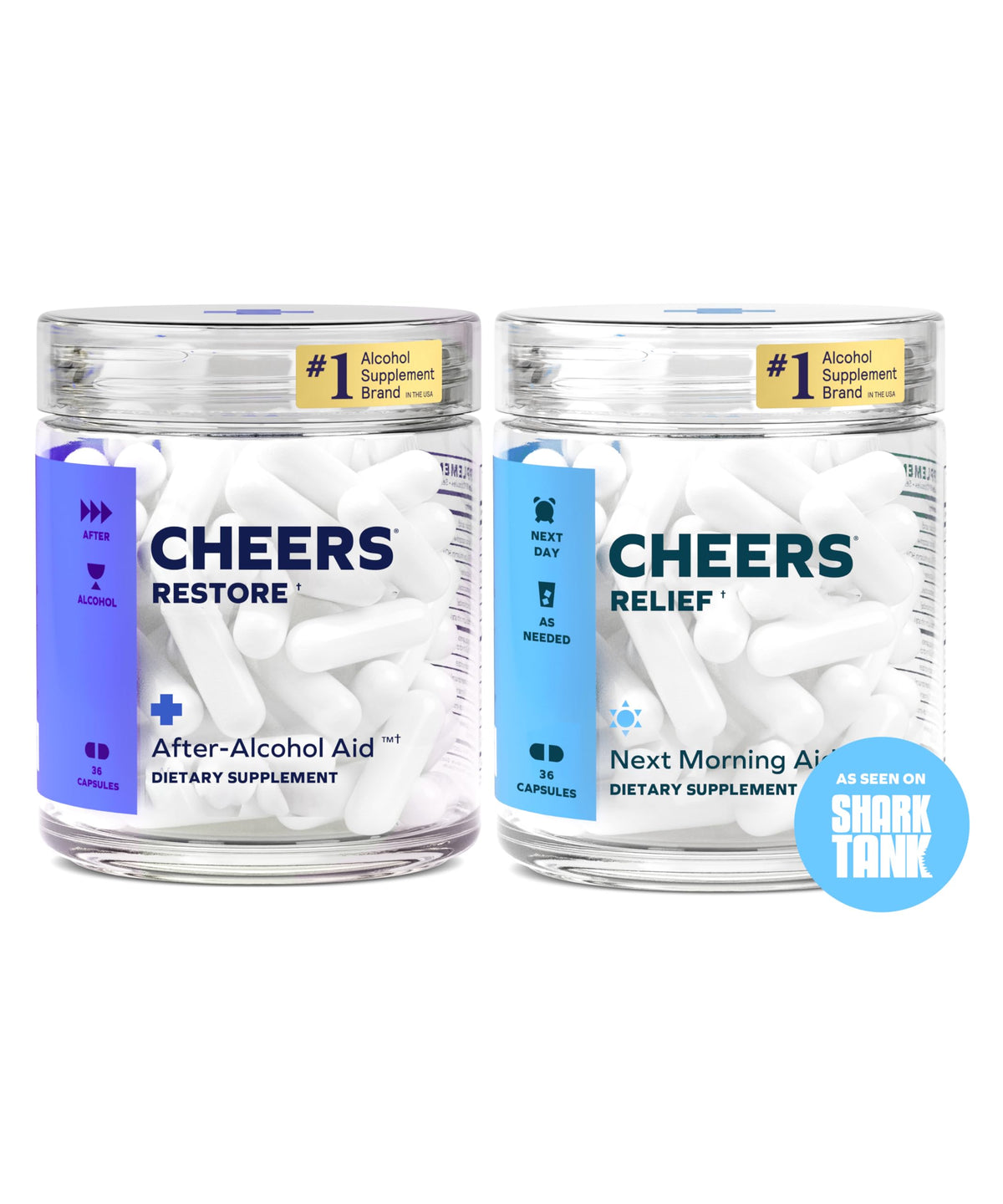 Cheers empaque frontal del combo R&R mostrando 12 dosis cada uno y claridad de ingredientes