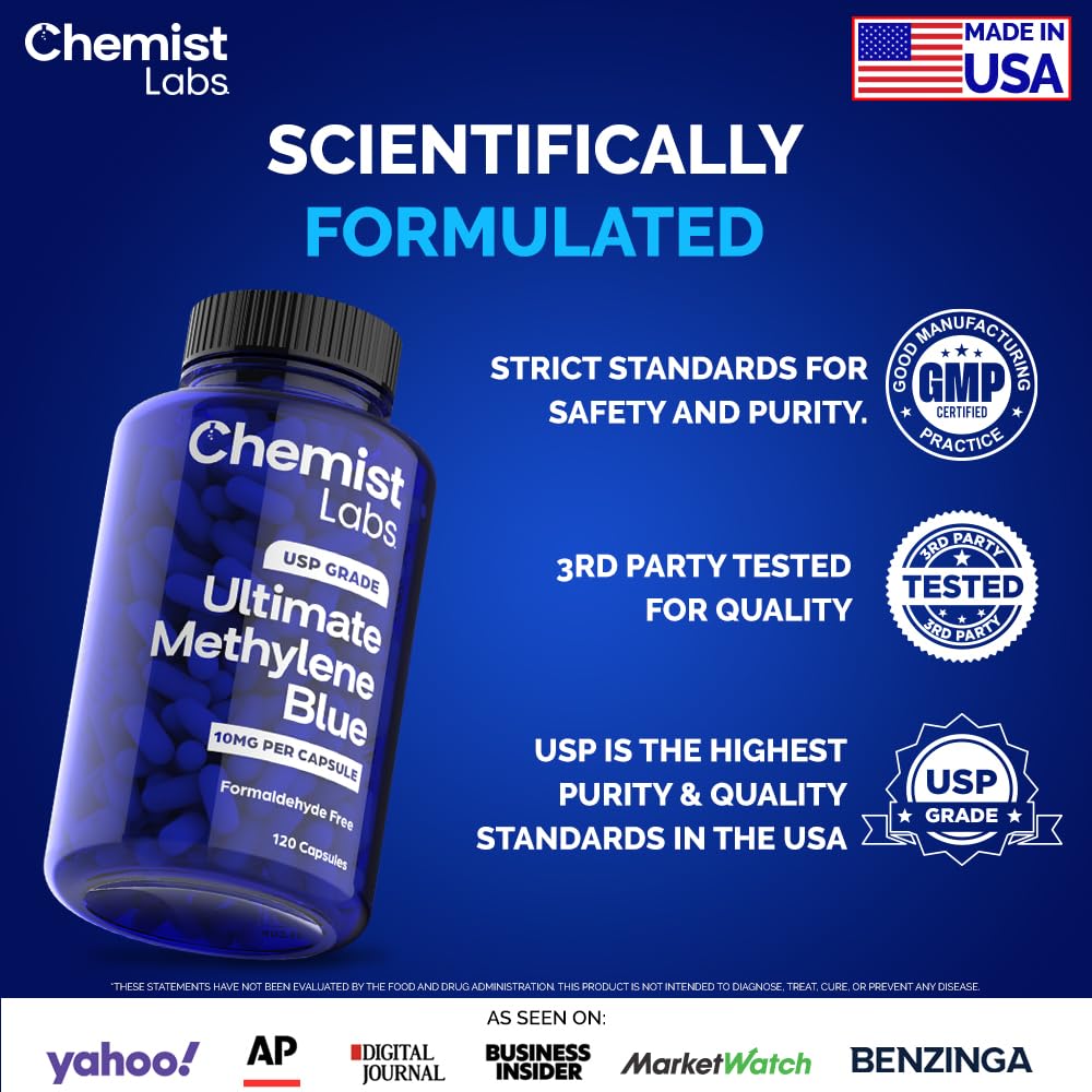 Chemist Labs cápsulas en mano ilustrando dosificación de 10 mg por cápsula