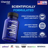 Chemist Labs detalle de cápsula vegetal transparente, enfatiza calidad farmacéutica