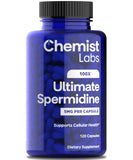 Chemist Labs frasco frontal mostrando 120 cápsulas y etiqueta clara, confianza en pureza