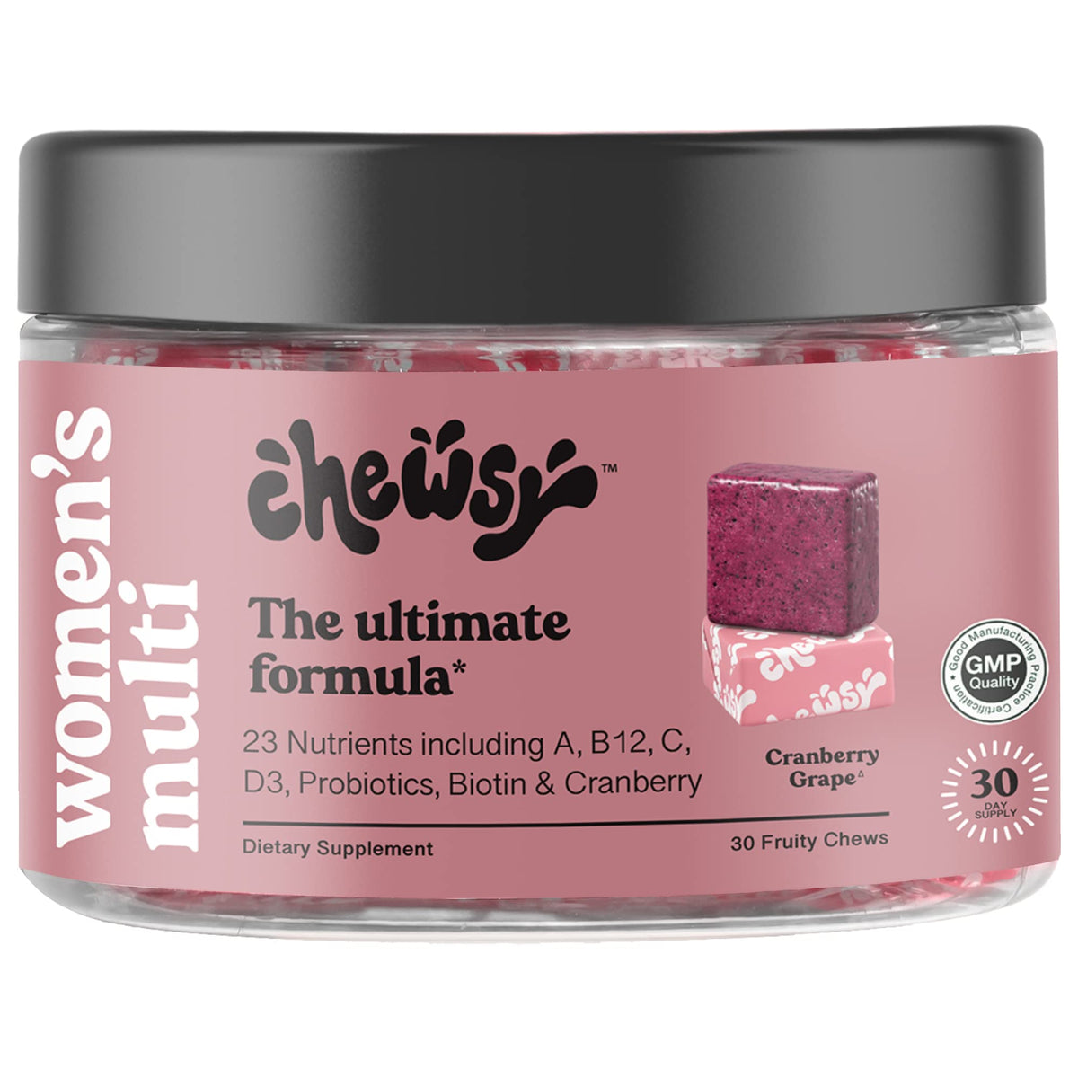 CHEWSY frente del empaque mostrando beneficios y sabor