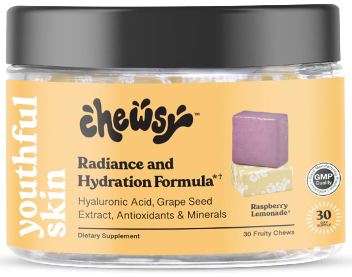 CHEWSY frontal del envase mostrando diseño y sabor raspberry lemonade beneficios prácticos