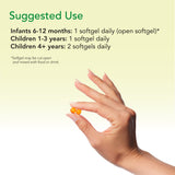 Etiqueta nutricional ChildLife Essentials Algae DHA mostrando cantidades de DHA luteína vitamina A