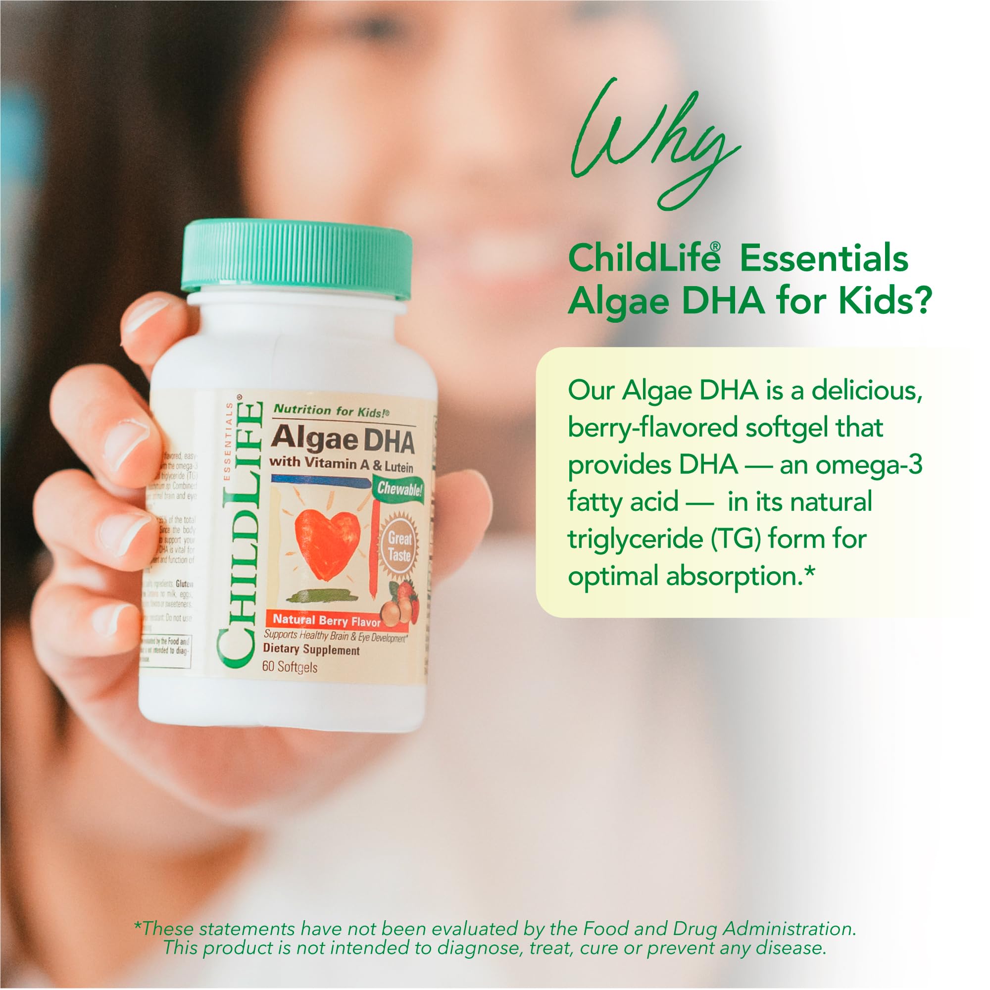 Imagen del aceite de algas ChildLife Essentials mostrando pureza y fuente vegetal de DHA