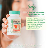 Imagen del aceite de algas ChildLife Essentials mostrando pureza y fuente vegetal de DHA