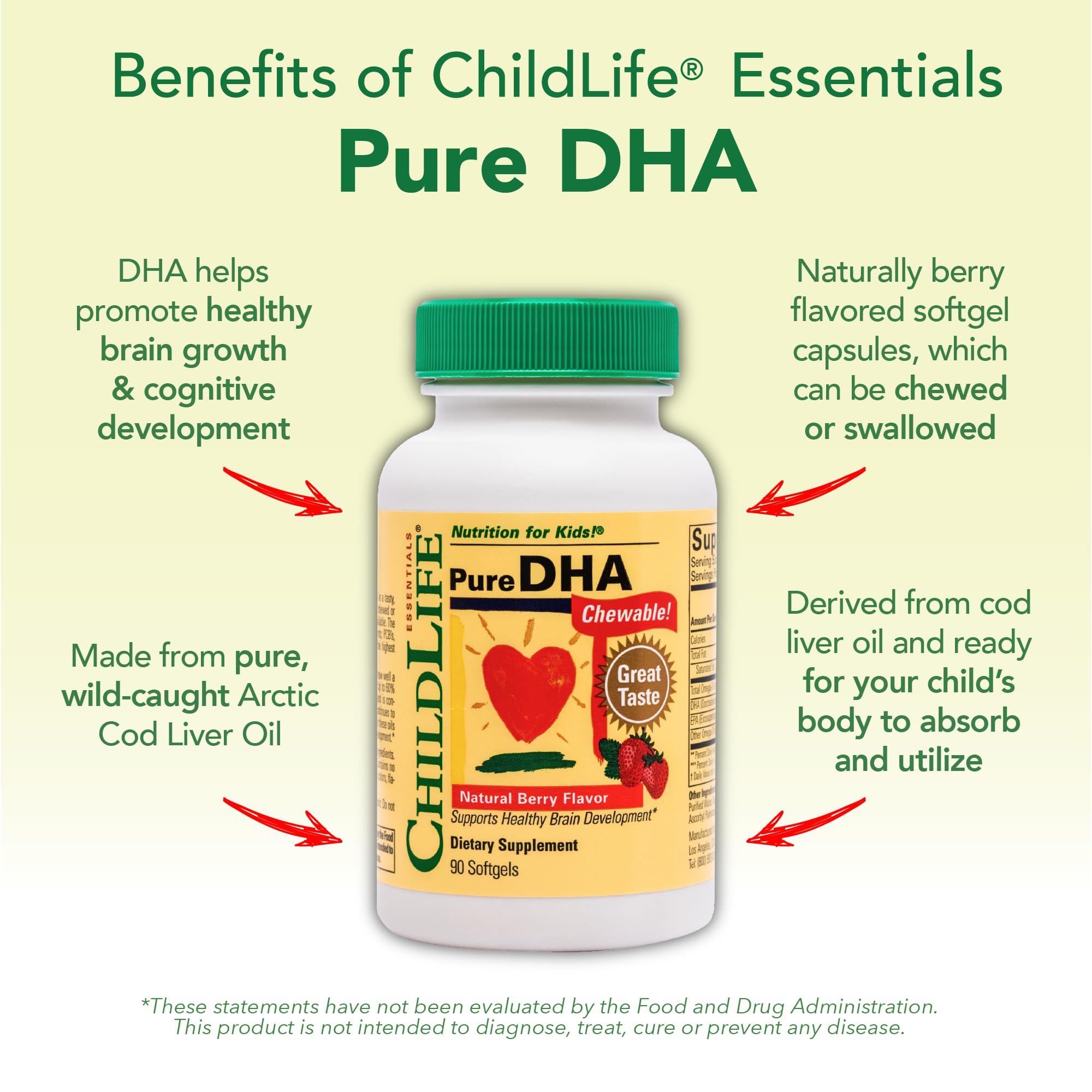CHILDLIFE ESSENTIALS etiqueta nutricional destacando DHA y pureza
