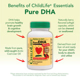 CHILDLIFE ESSENTIALS etiqueta nutricional destacando DHA y pureza