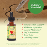CHILDLIFE ESSENTIALS etiqueta con información nutricional y dosis para referencia rápida de cuidadores