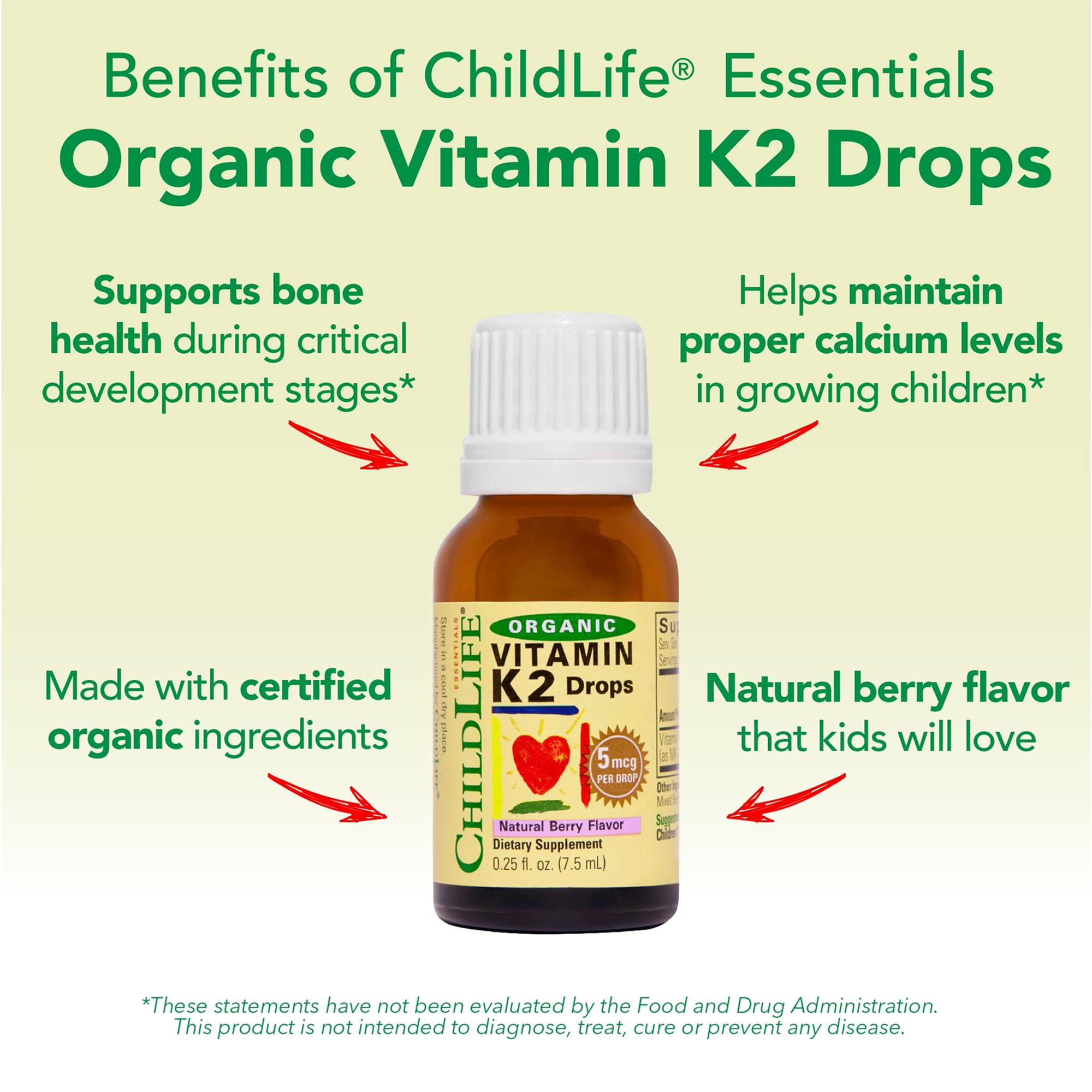 ChildLife Essentials etiqueta con ingredientes orgánicos y sin azúcar
