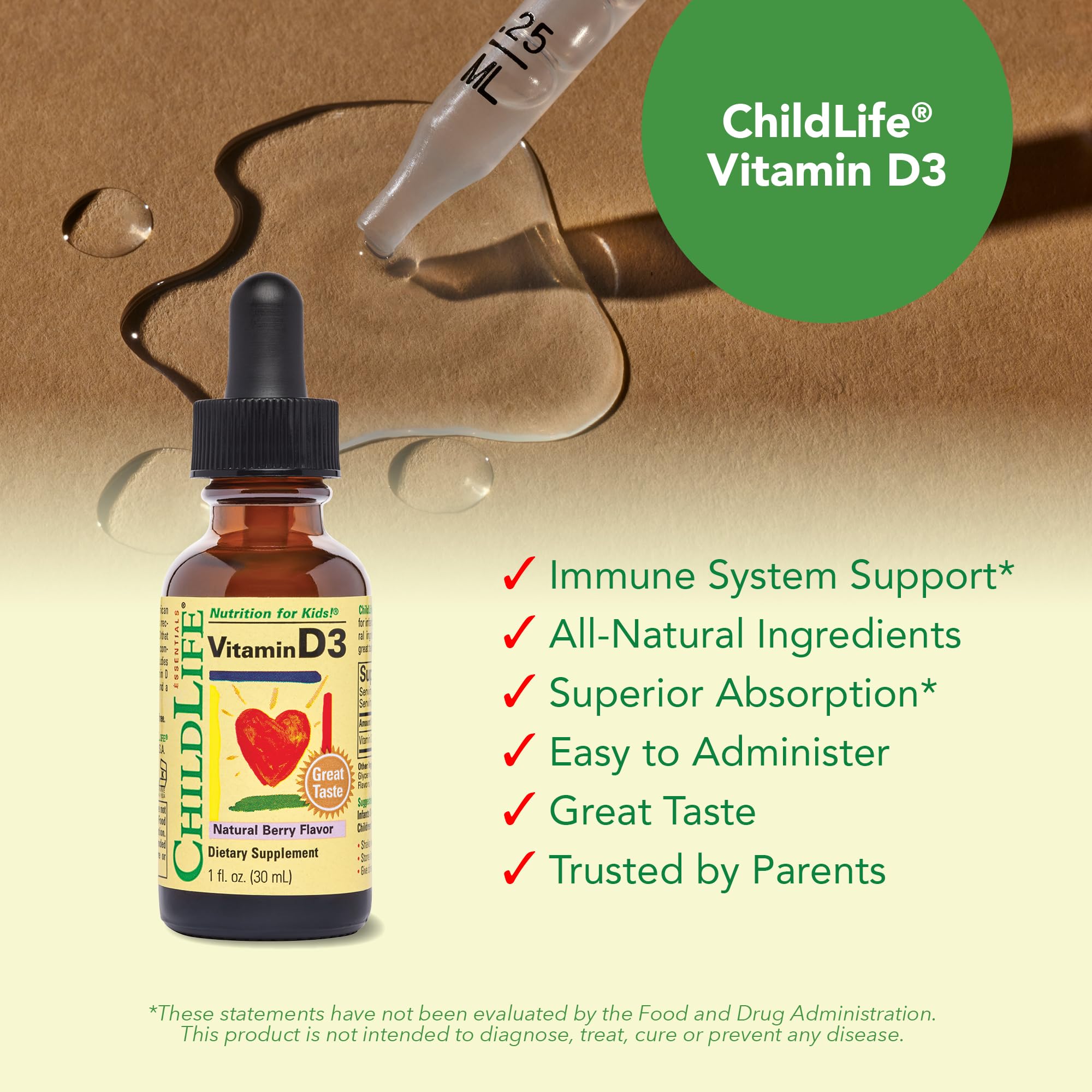 ChildLife Essentials etiqueta nutricional con información de 500 IU por porción