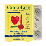 CHILDLIFE ESSENTIALS frasco frontal de Healthy Vision SoftMelts muestra presentación y cantidad