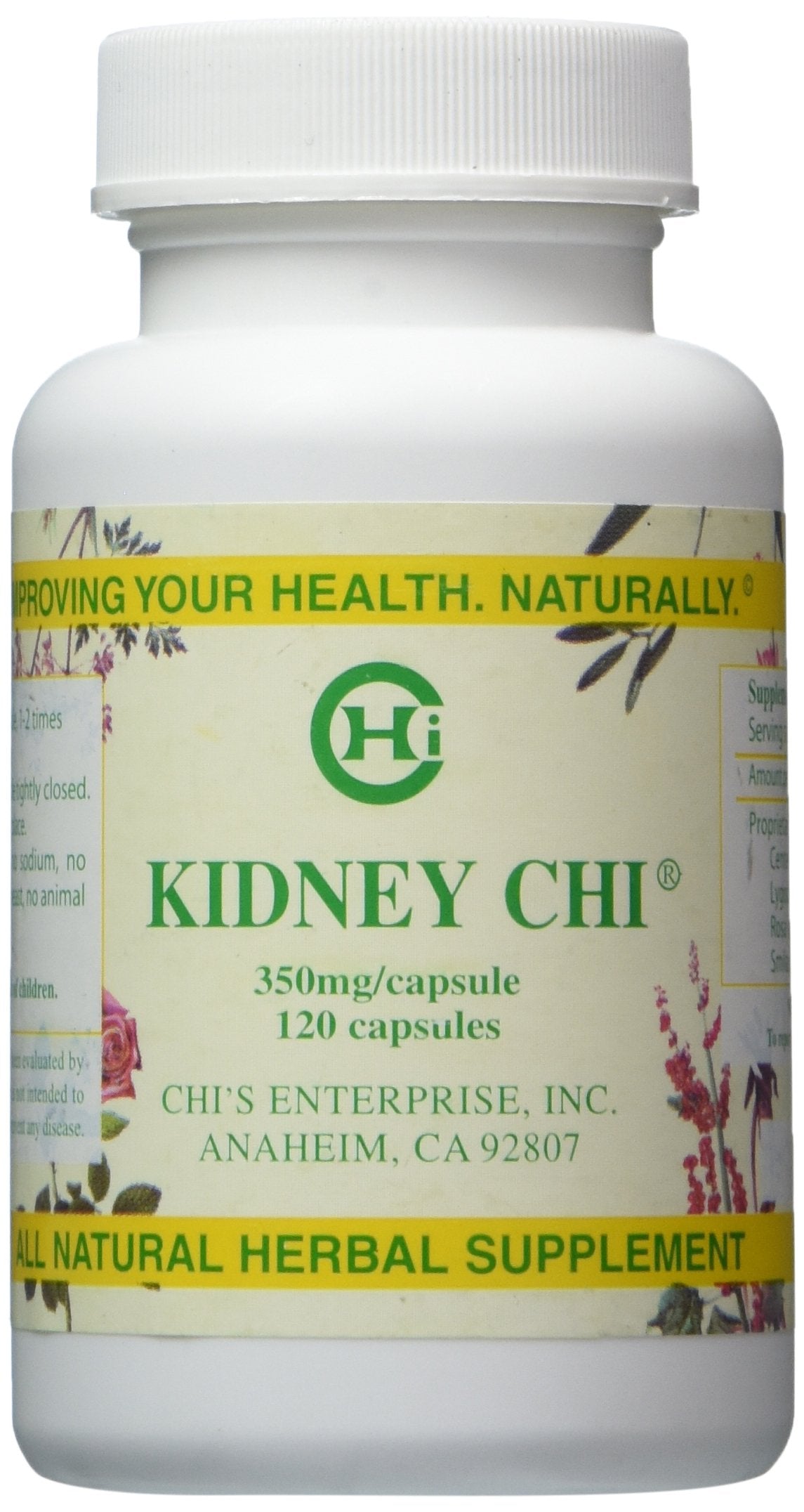 Chi's Enterprise frasco Kidney Chi frente mostrando etiqueta y beneficio de apoyo renal