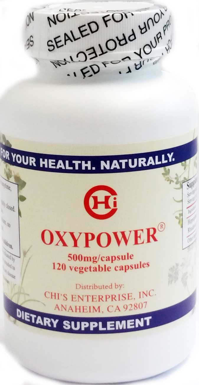 Chi's Enterprise frasco frontal de OxyPower 500mg, apoyo respiratorio y antioxidante