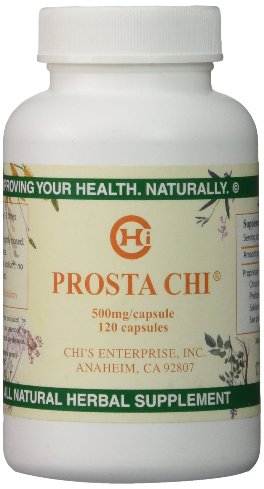 Chi's Enterprise prosta chi frasco frontal mostrando 120 cápsulas y etiqueta clara