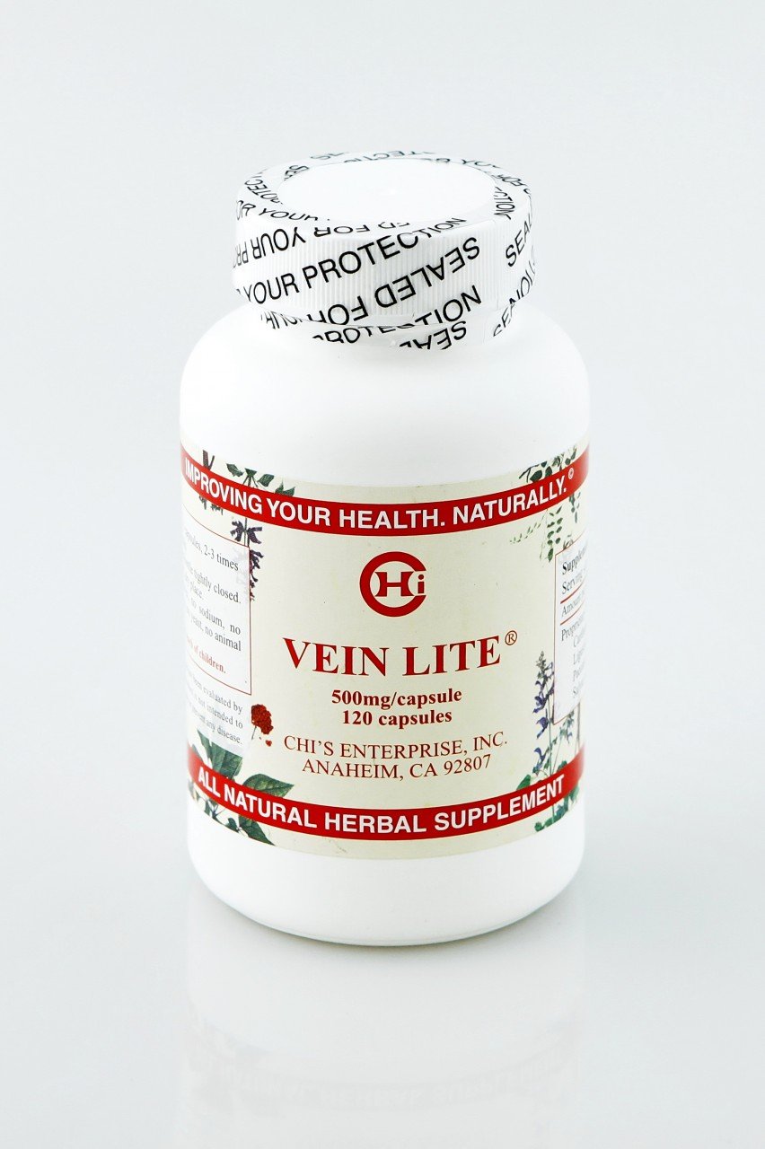 Chi's Enterprise Vein Lite envase frontal mostrando 120 cápsulas y apoyo circulatorio