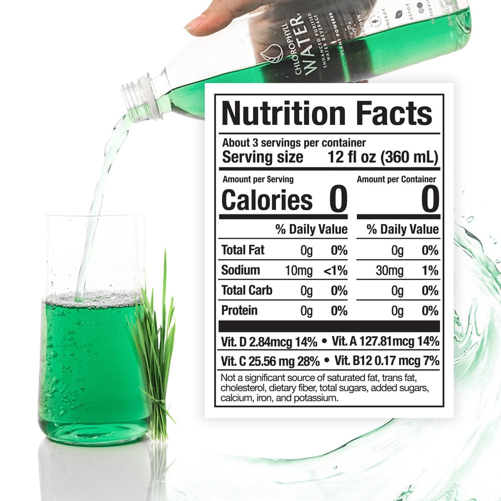 Chlorophyll Water comparativa de tamaño sobre mesa para referencia
