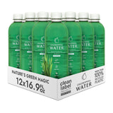 Chlorophyll Water vista frontal del paquete con botellas, hidratación limpia