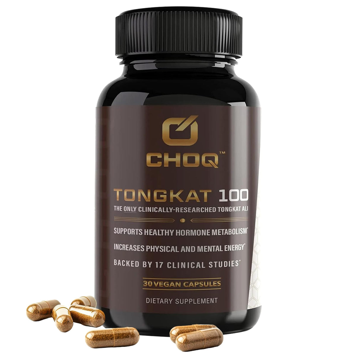 CHOQ botella frontal mostrando etiqueta clara y beneficio de potencia