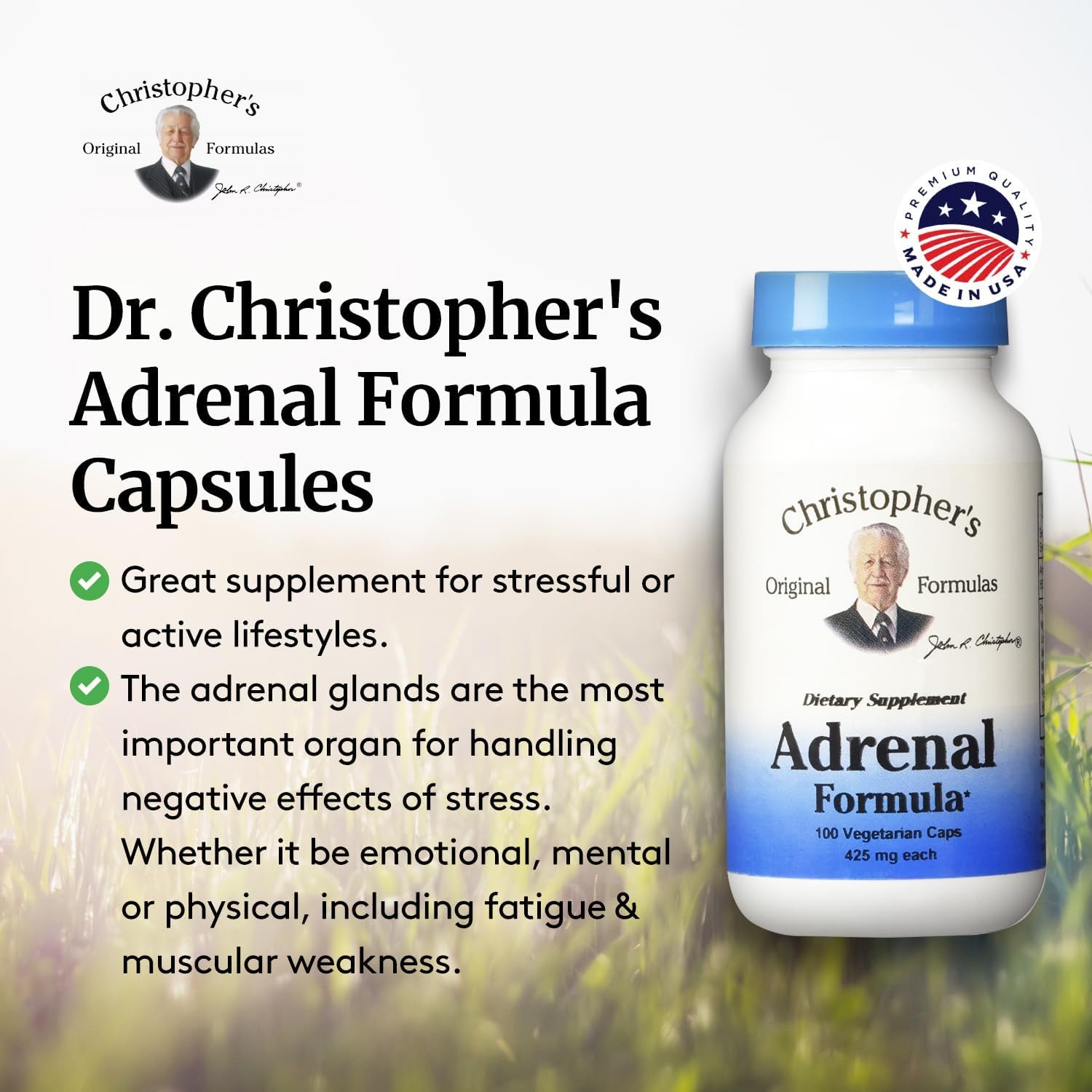 Christopher's Original Formulas frasco junto a escritorio para apoyo en días ocupados