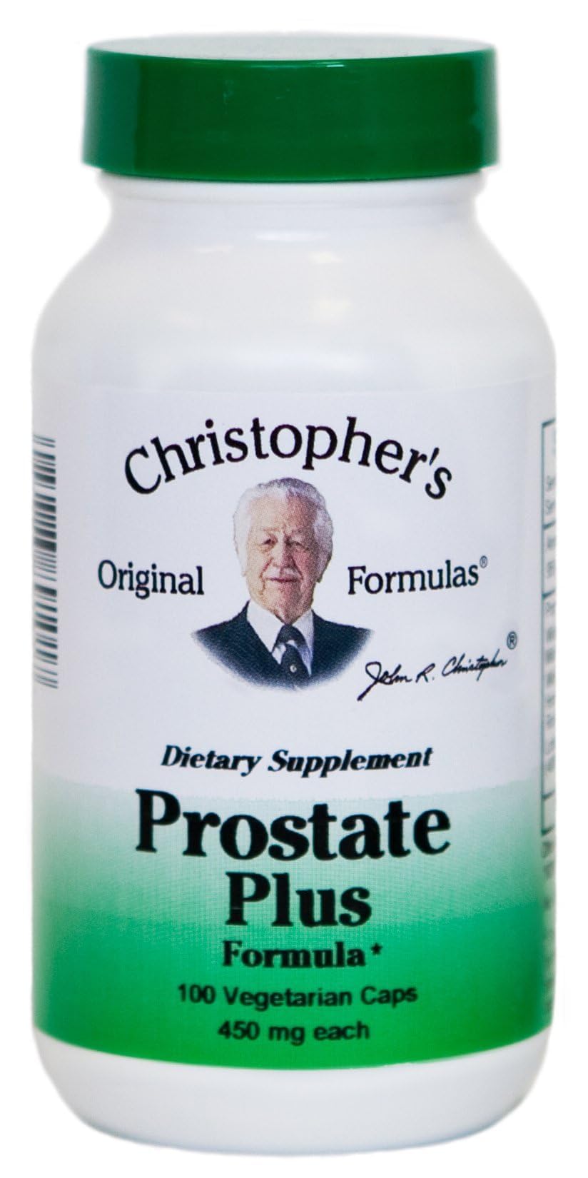 Christopher's Original Formulas frasco delantero Prostate Plus, identificación clara del producto y etiqueta