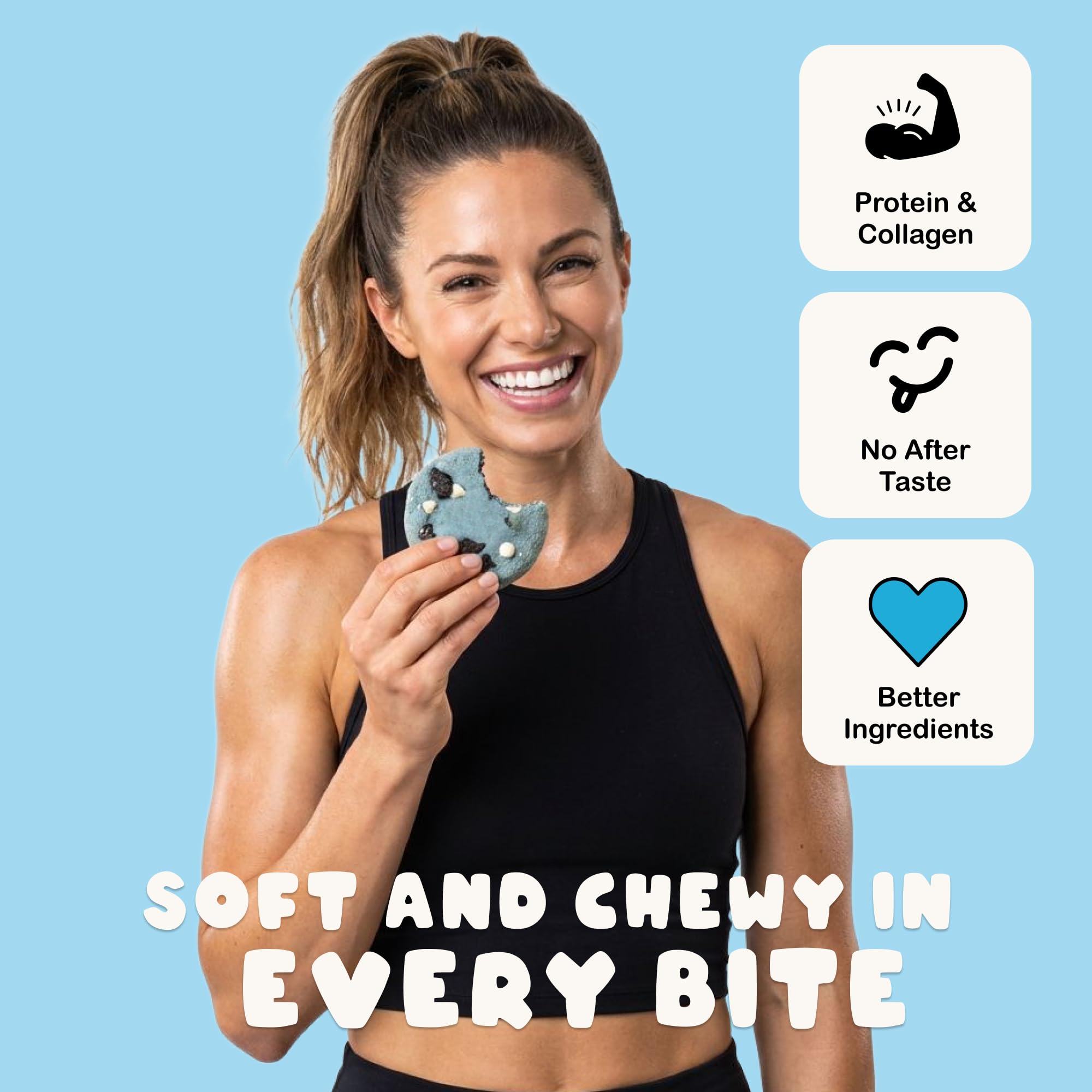CHUNKYFIT galleta al lado de una mano para mostrar tamaño real
