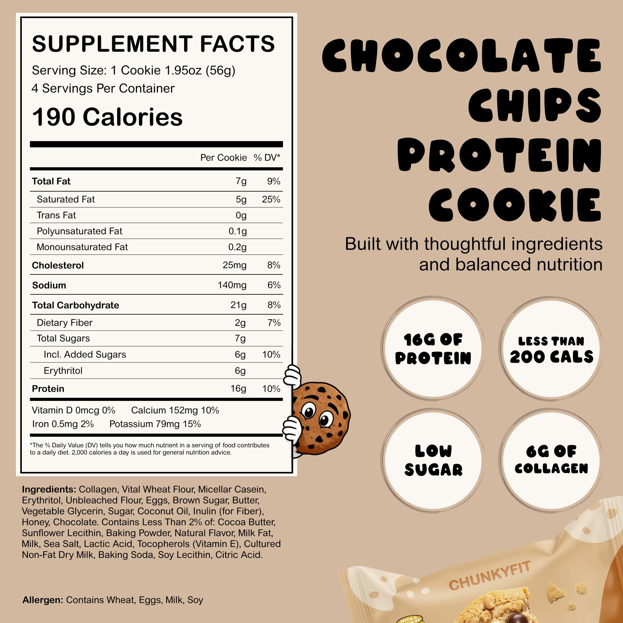 CHUNKYFIT primer plano de galleta con textura suave y chips visibles, atrayente