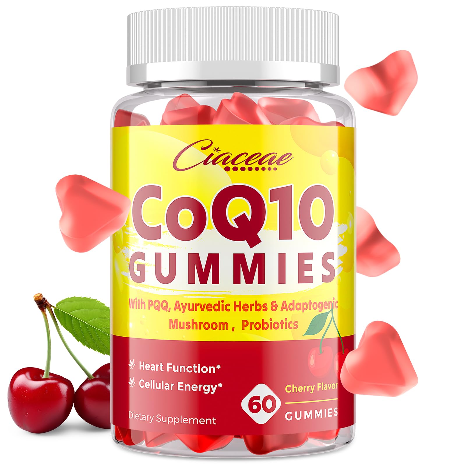 Ciaceae envase frontal de gomitas CoQ10 400 mg con diseño claro y beneficios