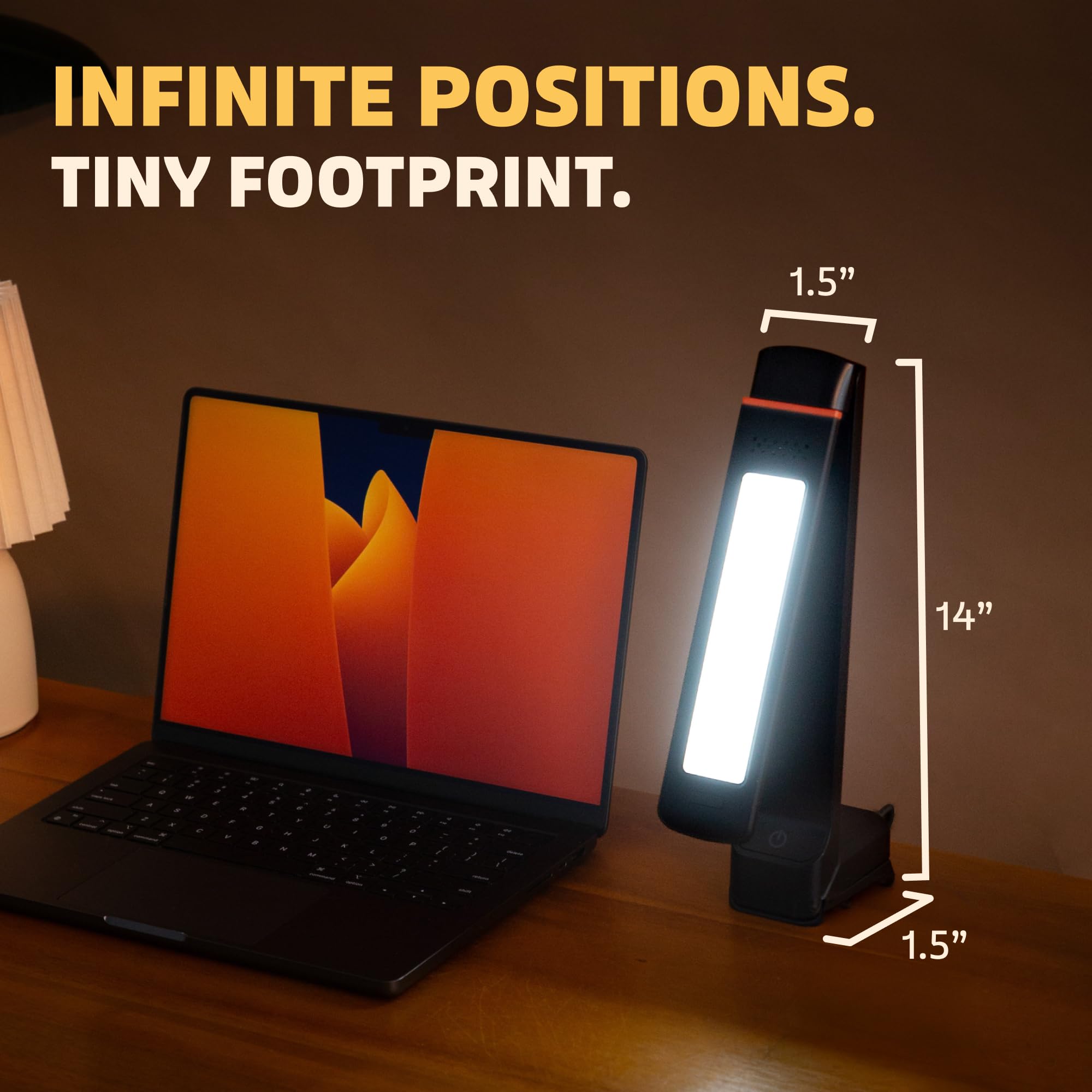 Circadian Optics Lumos rotando 270 grados ilustrando flexibilidad de posicionamiento